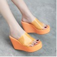 Spring and summer new transparent slope with fish mouth high heel sandals ladies thick bottom half slippers tide