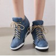 Fashion all-match denim lace-up wedge heel women's shoes spring and autumn new lace-up high heel women's shoes