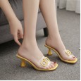 New summer transparent wine glass with film buckle open toe high-heeled semi-drag sandals female 8-6