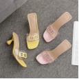 New summer transparent wine glass with film buckle open toe high-heeled semi-drag sandals female 8-6
