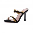 Summer new thin belt color matching slippers fine with cat and high heel OL open toe word drag female