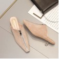 New fashion front zip suede with heel Baotou square head OL half drag sandals women