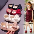 Real shot: children's princess shoes small leather shoes bowknot dance peas shoes girls single shoes