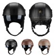 PU Leather Vintage Size Motorcycle Half Helmet With Sun Visor Detachable Collar - Light Brown 