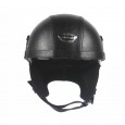 PU Leather Vintage Size Motorcycle Half Helmet With Sun Visor Detachable Collar - Light Brown 