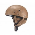 PU Leather Vintage Size Motorcycle Half Helmet With Sun Visor Detachable Collar - Light Brown 