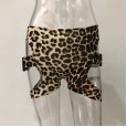 Sexy girl high belt belt buckle tights elastic woman print leopard shorts