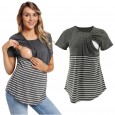 Fashion round neck short sleeve breastfeeding T-shirt striped stitching parent-child maternity dress