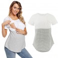 Fashion round neck short sleeve breastfeeding T-shirt striped stitching parent-child maternity dress