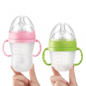 Early October baby food grade anti-fall 240ML silicone bottle with handle integrated straw anti-flatulence pacifier