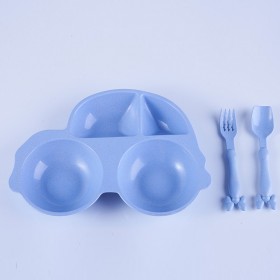 New car wheat children's grid plate wheat straw mickey bowl cutlery set with spoon and fork