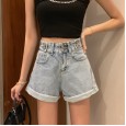 Denim shorts women loose high waist was thin summer new outer wear a student wide leg casual hot pants