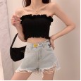 Denim shorts women's high waist was thin spring and summer new thin section rough edge loose hole shorts tide
