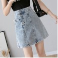 Denim short skirt female spring and summer new high waist chic skirt a word bag hip skirt was thin tide