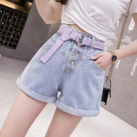 High waist curled wide leg denim shorts women summer new loose loose thin wild wild hot pants tide