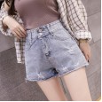 Embroidered denim shorts women's summer new high waist a word wear thin wide legs loose hot pants