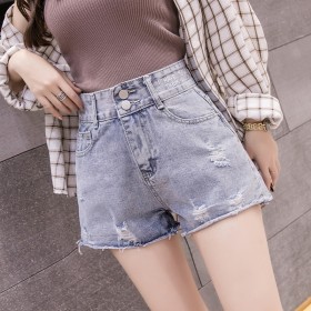 Embroidered denim shorts women's summer new high waist a word wear thin wide legs loose hot pants