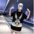 Cartoon sequins short-sleeved t-shirt women's tide spring new loose jacket foreign style bottoming shirt