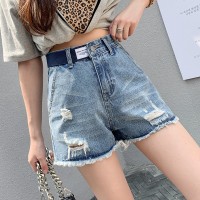 High waist denim shorts female summer new loose loose thin hole a word large size wide leg hot pants tide