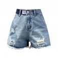 High waist denim shorts female summer new loose loose thin hole a word large size wide leg hot pants tide