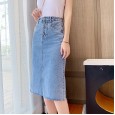 Spring and summer new denim skirt women's mid-length self-cultivation cover hips slim hip waist one-step skirt