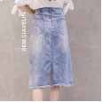 Spring new high-waist lace stitching denim skirt female slim split mid-length skirt a-line skirt