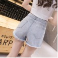 Shorts women summer new hot pants nail bead printing personality fashion frayed a word high waist jeans