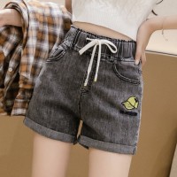 Real shot denim shorts women loose high waist wide legs summer new curling black gray a word tide