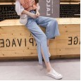 Thin section Tencel high waist was thin split jeans jeans wide legs nine points wind pants female super fire summer