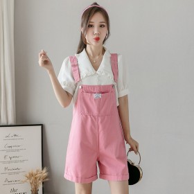 Siamese shorts women's summer new loose loose thin leg pants wild thin purple denim overalls