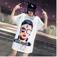 Summer style new personality short-sleeved t-shirt women loose large version of the long cartoon bottom missing shirt