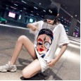 Summer style new personality short-sleeved t-shirt women loose large version of the long cartoon bottom missing shirt