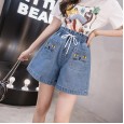 Stretch denim shorts female summer new wave high waist a word loose large size MM was thin hot pants