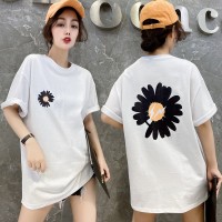 Summer new small daisy short-sleeved T-shirt women loose cotton mid-length half-sleeved shirt tide