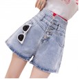 High waist denim shorts female new slim slim retro casual wide leg pants tight wild hot pants