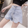 Denim shorts women's summer new irregular rough high waist hot pants loose and thin a word wide leg pants