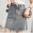Denim skirt female spring new high waist A-line skirt student short skirt bag hip skirt denim skirt