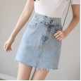 Denim skirt a-line skirt female spring new metal buckle bag hip skirt was thin short skirt student