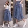 Denim skirt skirt autumn and winter women's long section new spring and autumn high waist was thin split a-line skirt summer