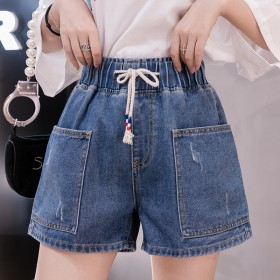 Jeans women's high waist summer new plus size MM women's loose loose thin elastic waist shorts