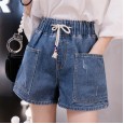 Jeans women's high waist summer new plus size MM women's loose loose thin elastic waist shorts