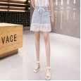 Mesh stitching denim skirt female spring new lace lace bag hip A sub skirt female