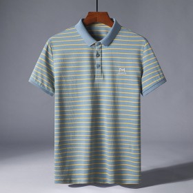 Men's summer new fashion casual business lapel striped men's short-sleeved POLO shirt