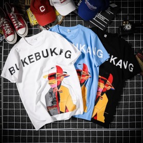 Summer new men's youth fashion handsome printed round neck casual half-sleeved men's tide men's shirt