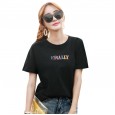 Summer new loose large size women's printed round neck short-sleeved t-shirt female solid color ladies shirt tide