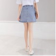 Real shot rainbow buckle denim skirt female spring and summer new high waist was thin wild skirt A-line skirt