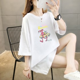 Summer basic color conventional round neck mid-length large size women's MM short-sleeved cotton loose t-shirt