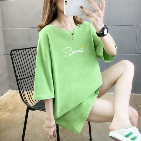 Summer new large size women's long-sleeved short-sleeved cotton loose t-shirt female bf style female top