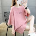 Summer new large size women's solid color bottoming ladies shirt printed loose cotton short-sleeved t-shirt