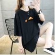 Summer new basic large size women's mid-length solid color printed jacket round neck short sleeve t-shirt female